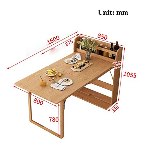Wall Mounted Dining Table with Storage Shelf & Fold Out Desk for Small Apartment - Space Saving Wooden Extendable Table for Dining Room & Kitchen