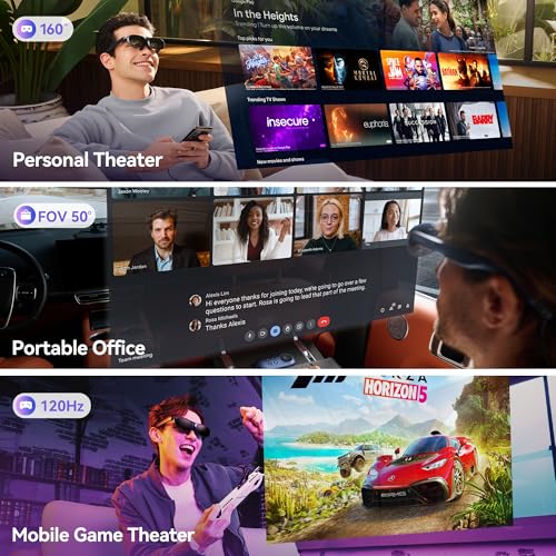 Rokid Max AR Glasses, Smart Glasses with 360'' Micro-OLED Virtual Theater, 50° FOV, 600nits Brightness, HDCP Support & Cloud Gaming and Compatibility with iOS Mac ipad Android, Consoles and Computers