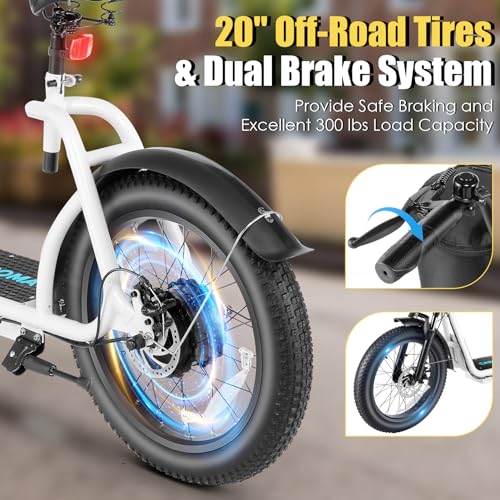 Caroma Peak 819W Adult Electric Scooters, 500Wh Battery, 30 Miles Range, 20" Fat Tire, 20 MPH Top Speed, Off-Road E Scooter with Adjustable Seat&Detachable Basket, Foldable Ebike for Commuting