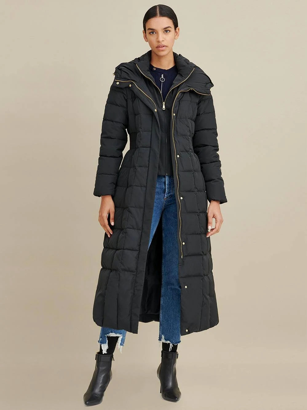 Cole Haan Hooded Down Maxi Puffer Coat - Black