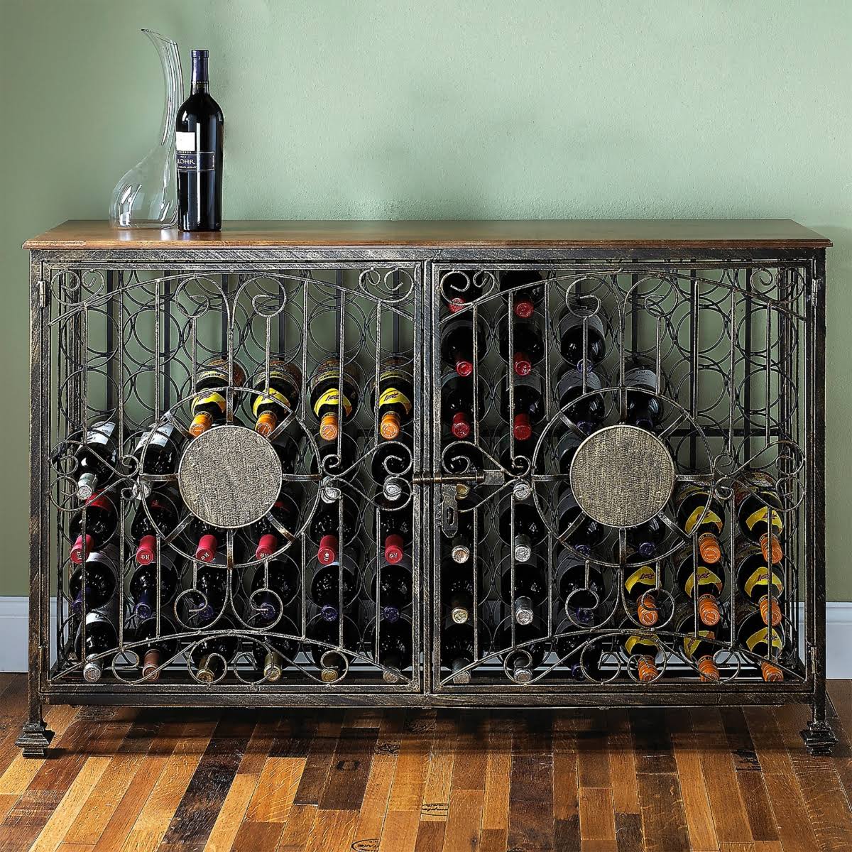 Wine Enthusiast 84- Bottle Antiqued Steel Wine Jail Console