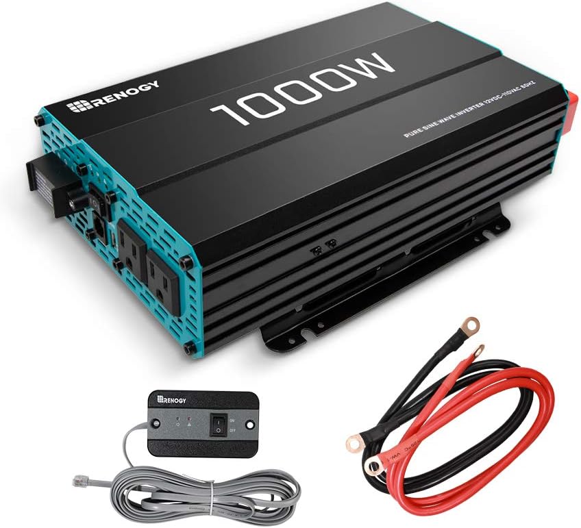 Renogy 1000W Pure Sine Wave Inverter 12V DC to 120V AC Converter for Home, RV, Truck, Off-Grid Solar Power Inverter 12V to 110V with Built-in 5V/2.1A USB Port, AC Hardwire Port, Remote Controller