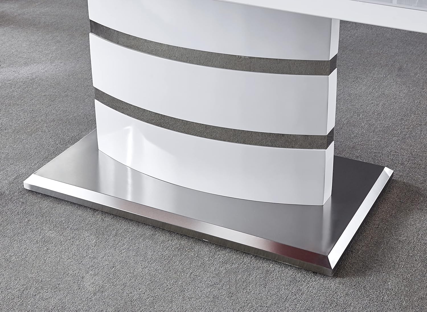 Modern Glossy Extendable Dining Tables, Expandable MDF Top Table w/Butterfly Leaf & White High Gloss Lacquer MDF Base w/Stainless Steel, 8 to 12 Person Dining Room Table for Kitchen (B)