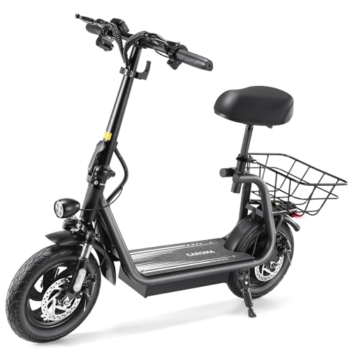 Caroma Peak 800W/1200W Electric Scooter Adults, 30 Miles Max Range, Foldable Electric Scooter with Seat, Front Suspension, Detachable Large Basket,Commuter E-Scooter for Adult and Teens