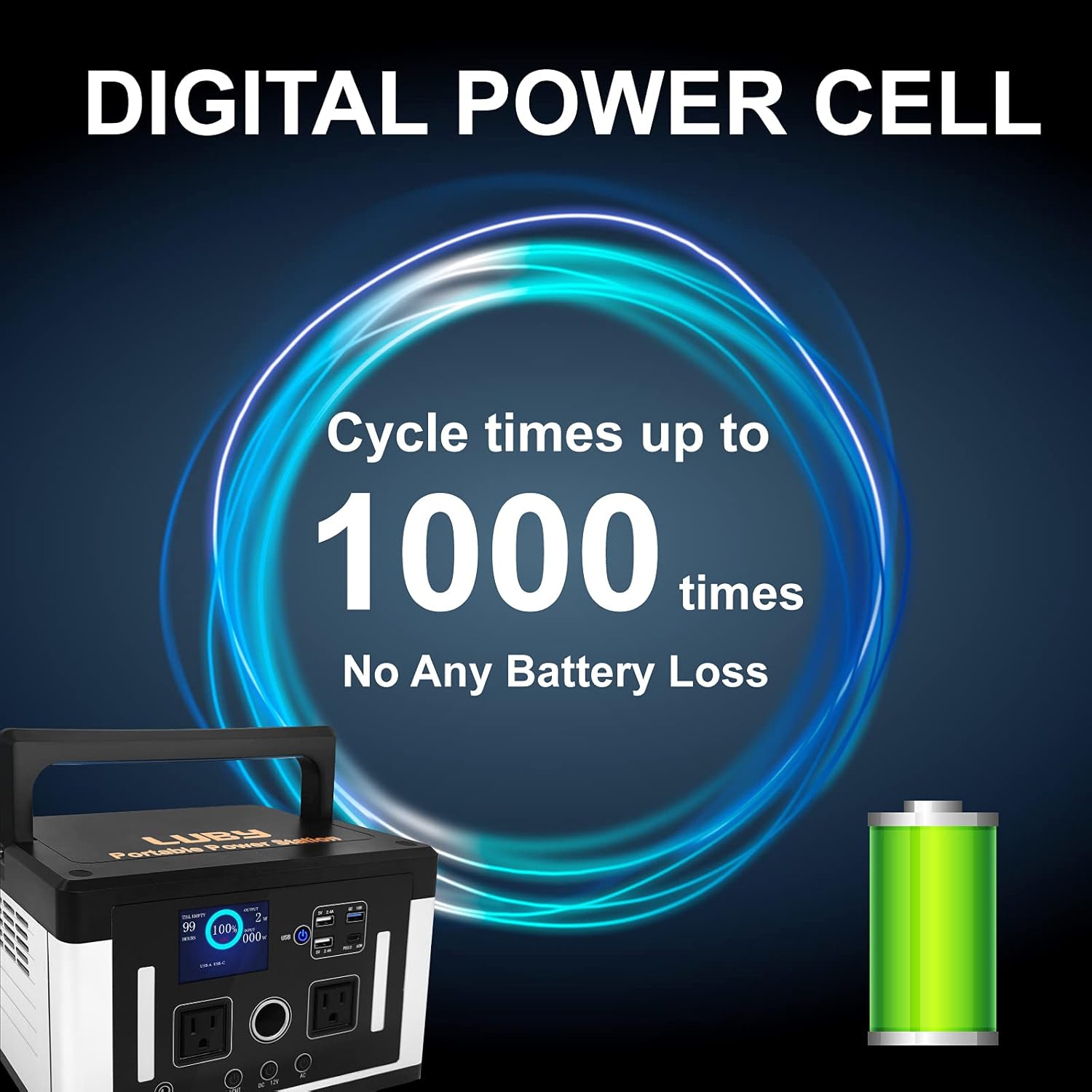 Luby 700W Portable Power Station, 577Wh 155900mAh Outdoor Solar Generator, Mobile Lithium Battery Pack with AC Outlet, PD 60W, LCD Display, LED Light, for Camping, Barbeque, Emergency, Black
