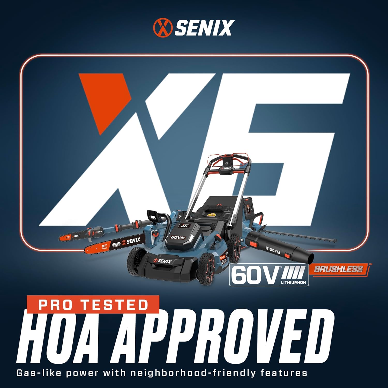 SENIX X6 60 Volt Max* 21-Inch 3-in-1 Cordless Push Lawn Mower, with Bagging, Mulching, and Side Discharge, Height Adjustment, Smart Display, 6Ah Lithium-ion Battery & Charger Included (LPPX6-H)