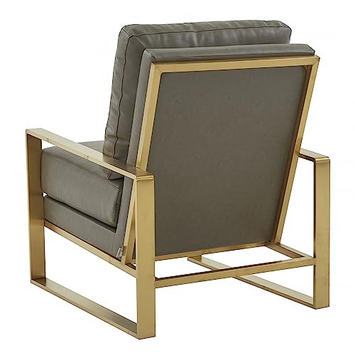 LeisureMod Jefferson Leather Accent Armchair with Elegant Gold Frame Modern Living Room Sofa Chair, White