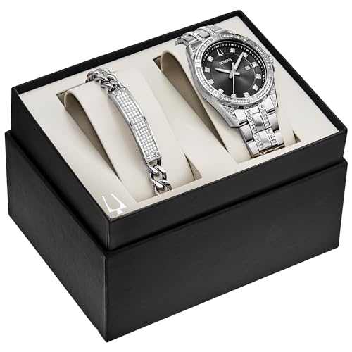 Bulova Men's Crystal Accented Gift Set with 3-Hand Date Quartz Watch and ID Bracelet