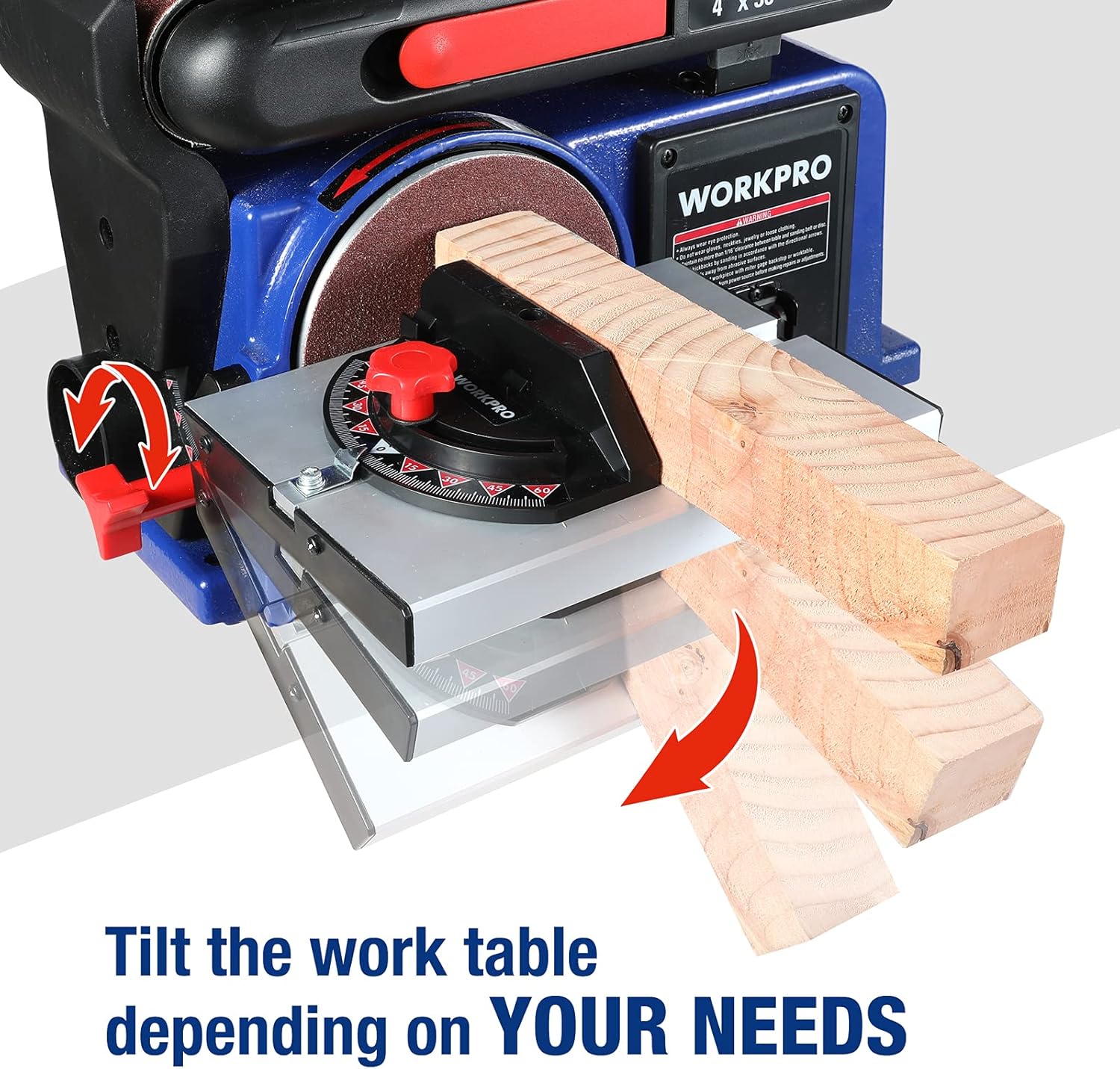 WORKPRO Belt Disc Sander, 4 in. x 36 in. Belt & 6 in. Disc Sander with 6pcs Sandpapers, Cast Iron Base for Sanding Woodworking, DIY Decoration