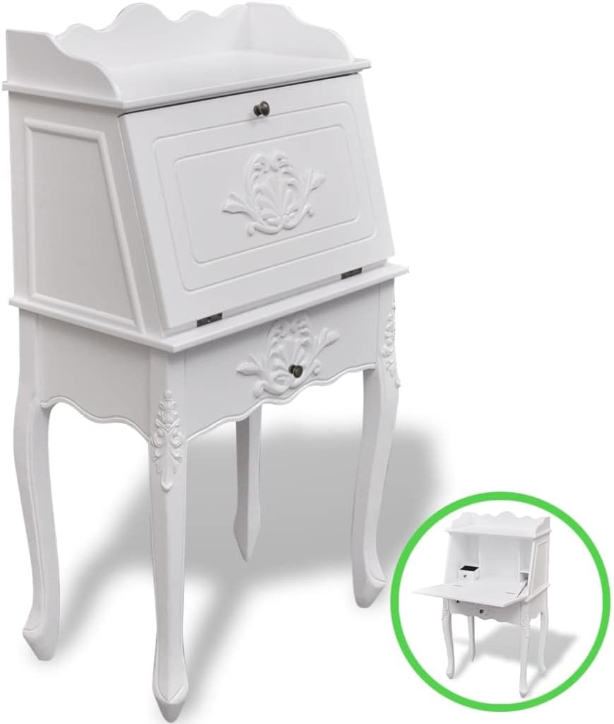 Wooden French Secretary Desk,Office Desk with Drawers,Writing Desk with Drawers,with Hinged Desktop That Doubles as The Cabinet Door,As a Work, Writing, or Computer Desk.