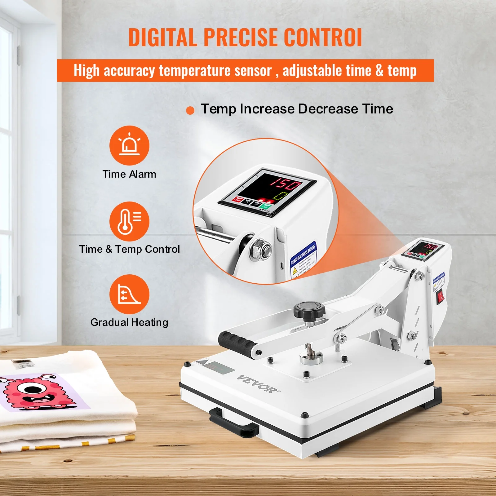 VEVOR  Heat Press Machine, 15"x15" Swing Away T Shirt Pressing Machine Multifunction, High Pressure Heat Press Machine, Power Digital Industrial Sublimation Printer for Heat Transfer Viny