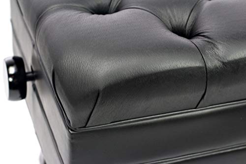 Griffin Genuine Leather Adjustable Piano Bench Black Solid Wood Vintage Style & Heavy-Duty Ergonomic Keyboard Stool | Cushion Seat with Storage Space | Home Vanity Bench or Musicians Guitar Chair