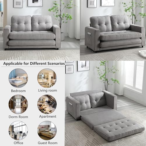 Futon Loveseat Sofa Bed,Convertible Folding Futon Couch Breathable Small Couch,Adjustable Pull Out Chaise Lounge Couch for Compact Living Studio in Living Room and Bedroom,Offices,Dorm (Dark Grey/1)