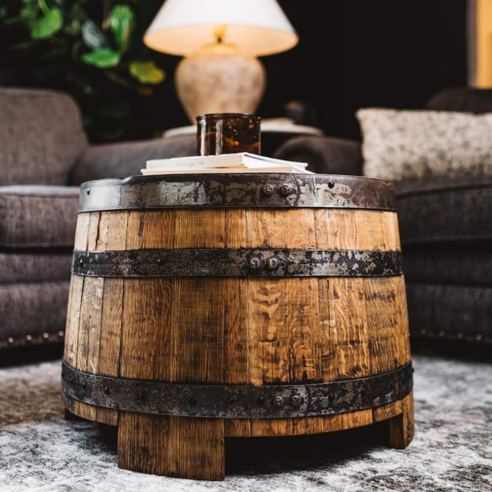 Whiskey Half Barrel Table, Whiskey Barrel, Wine Barrel End Table, Home Furniture, Barrel Furniture, White Oak, Bourbon Barrel Table, Unique Table, 24" W x 18" H x 24" D