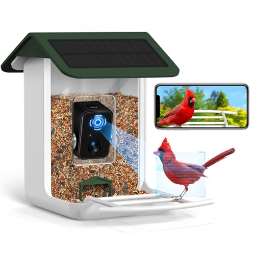 Smart Bird Feeder Camera, Free AI Forever, 32G TF Card & 1080P HD Camera Auto Capture Bird Videos & Solar Panel, App Notify When Birds Detected, Bird House with Built-in Two-Way Microphone
