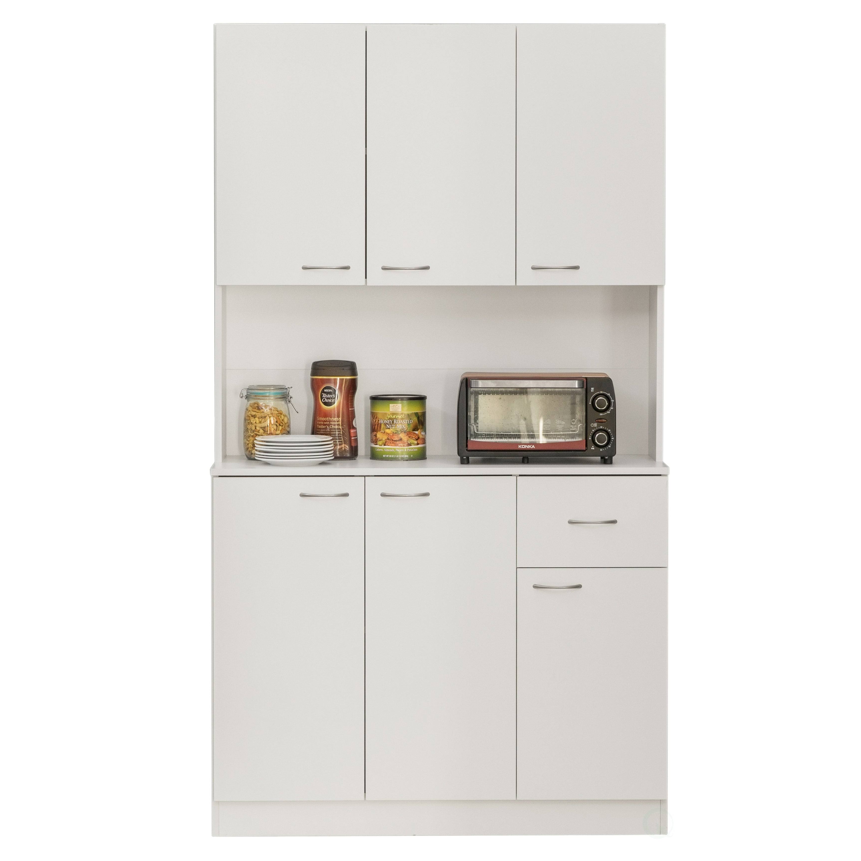 Basicwise Kitchen Pantry Storage Cabinet with Doors and Shelves, White