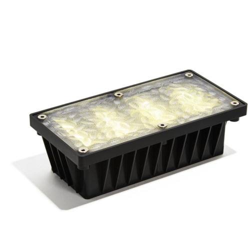 Solar Brick Landscape Path Light, 8x4 Recessed Polyresin Paver, 12 Warm White LEDs, Waterproof, Outdoor Use, No Wires or Plugs -