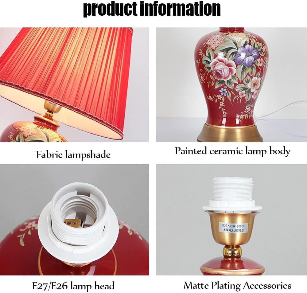 Table Lamps Modern Ceramic Table Lamp Red Glazed Bedroom Bedside Desk Decor Lamps Creative Hand Painted Glazed Table Lamp for Wedding Room Living Room Coffee Touch Dimming Nightstand Lamp
