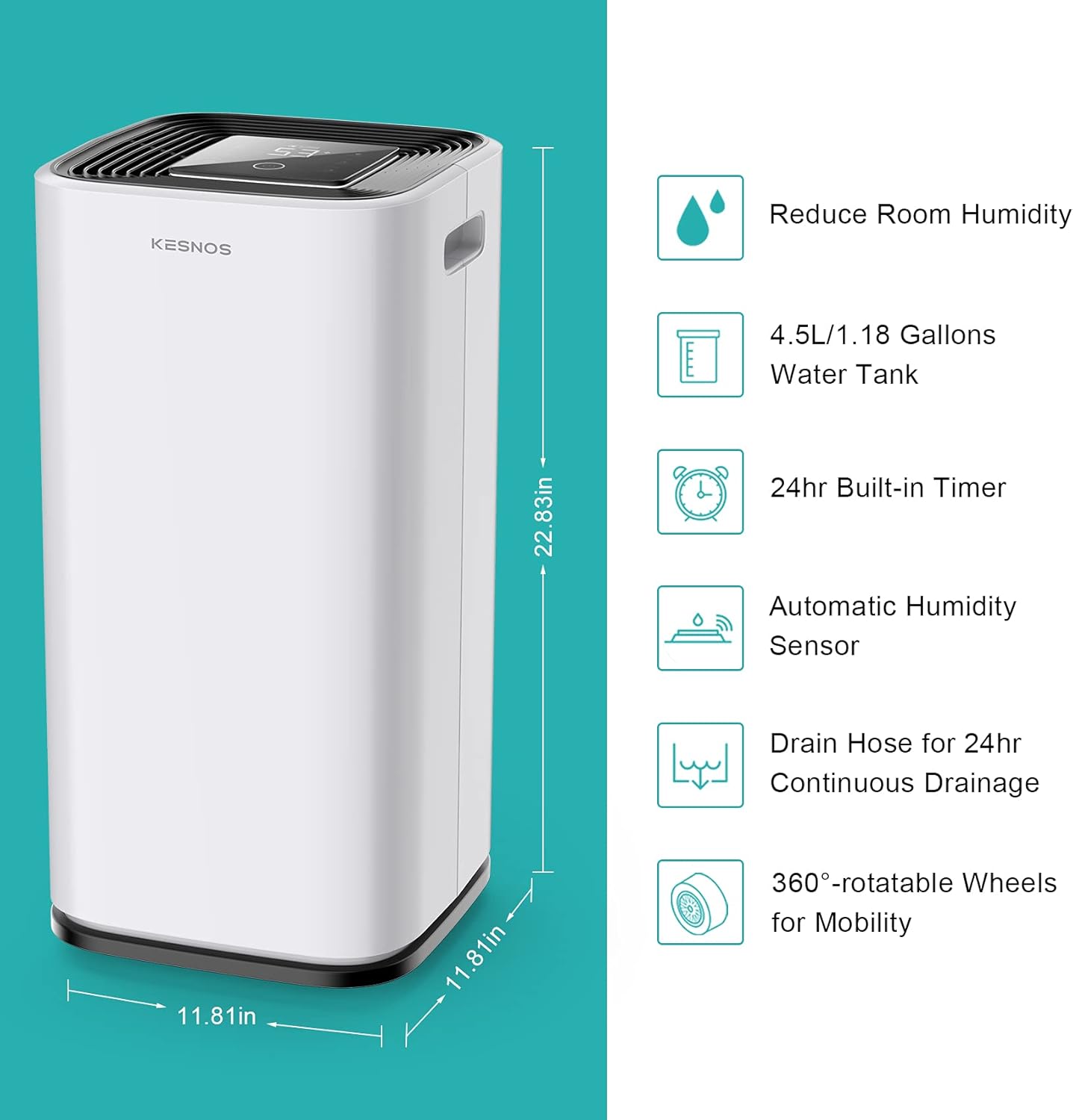 Kesnos 70 Pint Dehumidifiers for Spaces up to 4500 Sq Ft at Home and Basements PD253D,White
