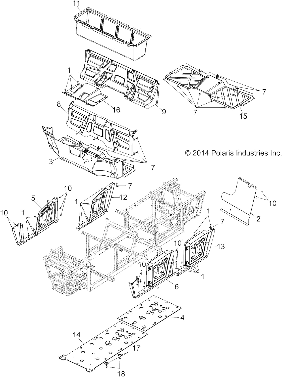 Polaris Ranger Skid Plate Gloss Black, Genuine OEM Part 5438573-070, Qty 1