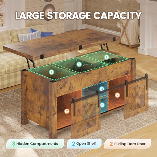 SEDETA Lift Top Coffee Table, 4 in 1 Multi-Function Convertible Coffee Tables with Storage and Hidden Compartment, Farmhouse Coffee Table Converts to Dining Table for Living Room, Grey