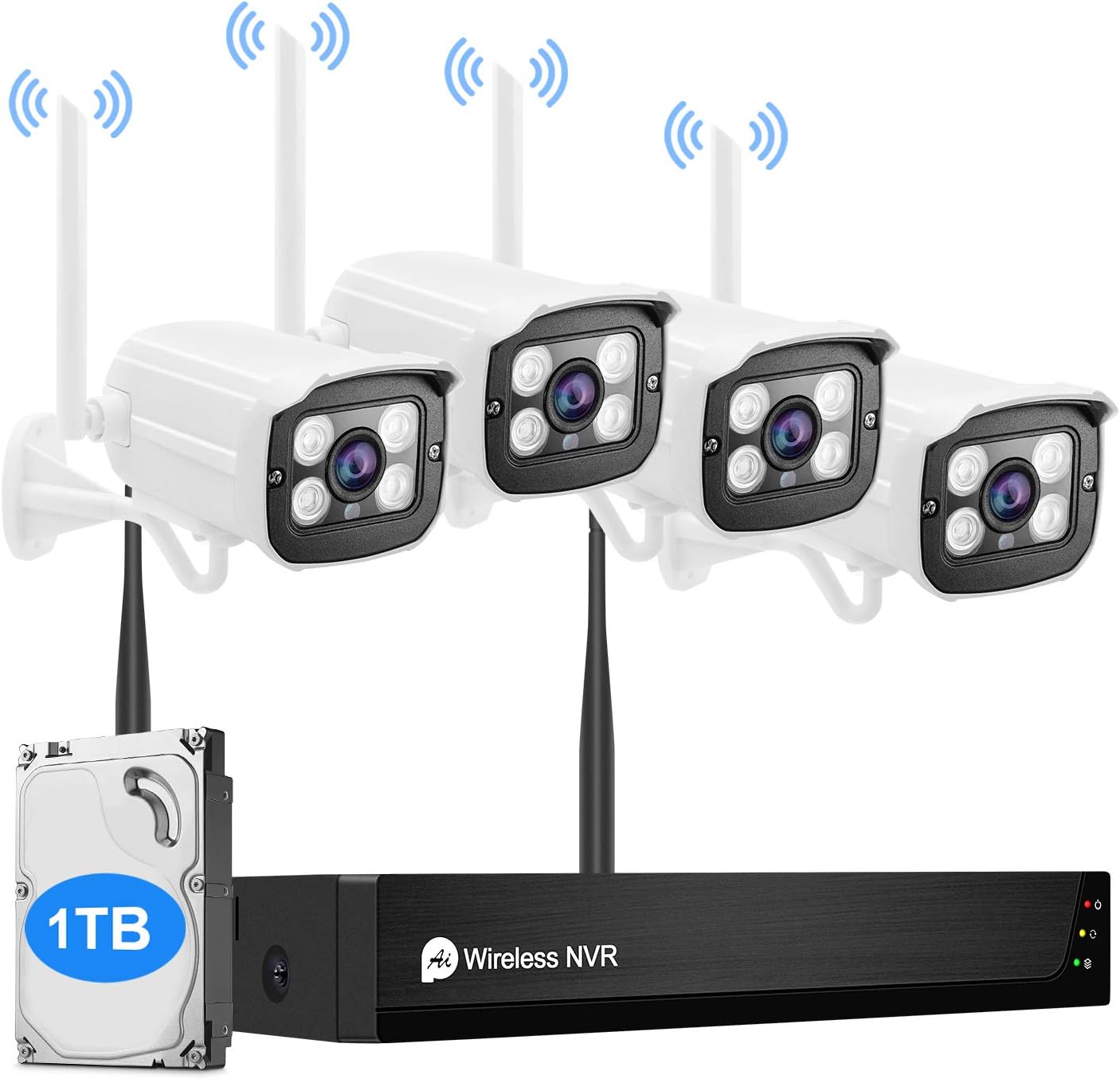 Wireless Security Camera System with Two Way Audio/1TB Hard Drive,Complete Surveillance Systems with Full HD 8CH NVR 4Pcs 1080P,Plug&Play,Night Vision,Motion Alert,WiFi NVR System for Home Outdoor