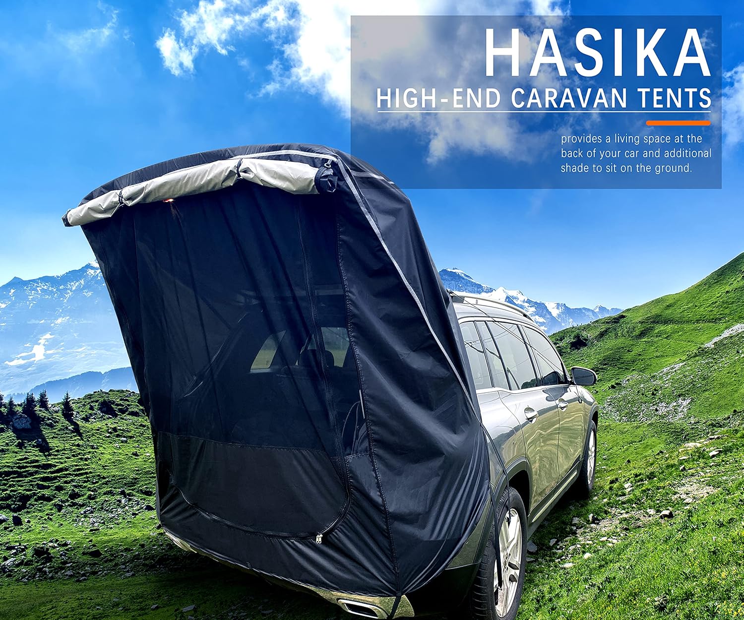 Tailgate Shade Awning Tent for Car Camping Road Trip Essentials Midsize to Full Size SUV Van Waterproof 3000MM Black (Small)