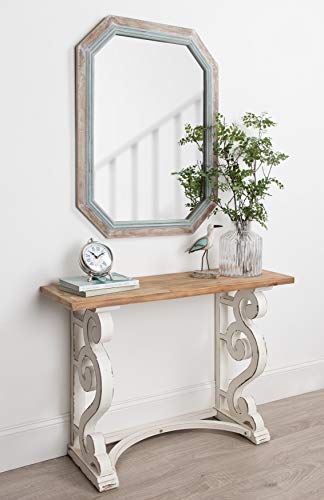 Kate and Laurel Palmer Large Rustic Octagon Wall Mirror, 36" x 28", Coastal Blue and Rustic Brown, Distressed Two-Tone Farmhouse Wall Accent