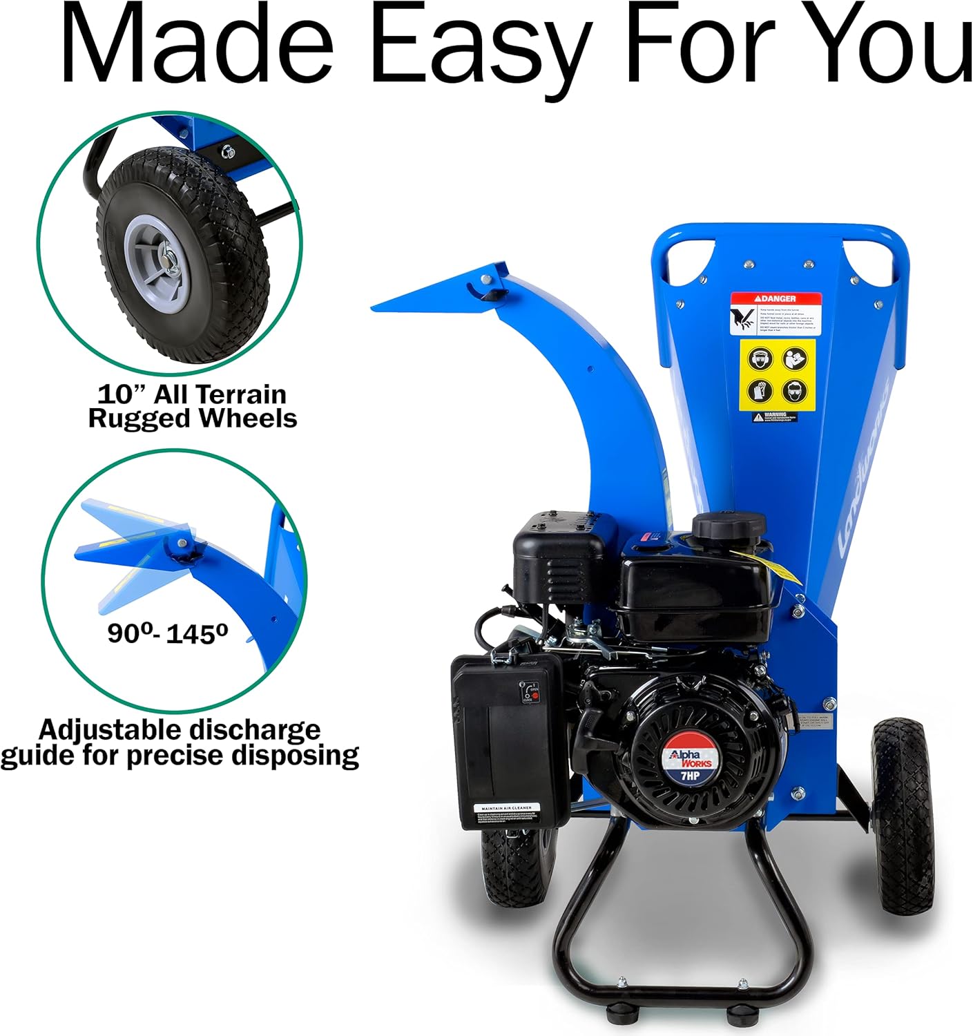 Landworks Mini Wood Chipper Shredder Mulcher Heavy Duty 7HP Compact Design 3 Inch Max Capacity