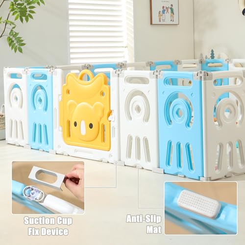 Baby Playpen, Foldable Koala Playpen for Babies and Toddlers,22 Panels Baby Play Pen Large Baby Play Yard, Koala Baby Play Yard, Portable Baby Fence, Baby Gate Playpen - Grey & White