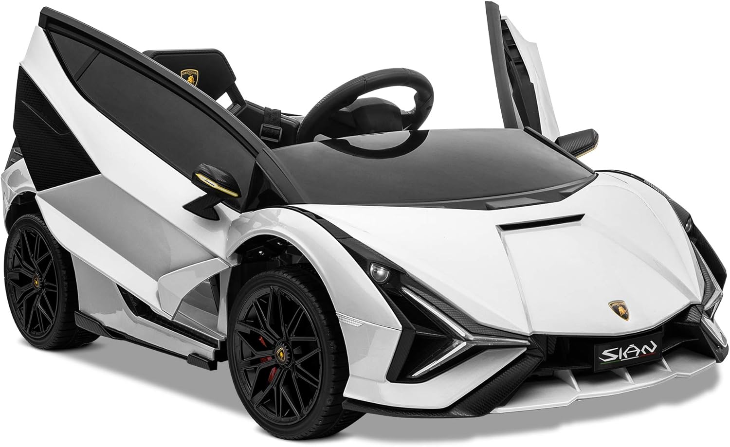 Kidzone Kids 12V Electric Ride On Licensed Lamborghini Sian Roadster Motorized Toy Car with Remote Control, Wheels Suspension, LED Lights & Music – Green with Gold Rim