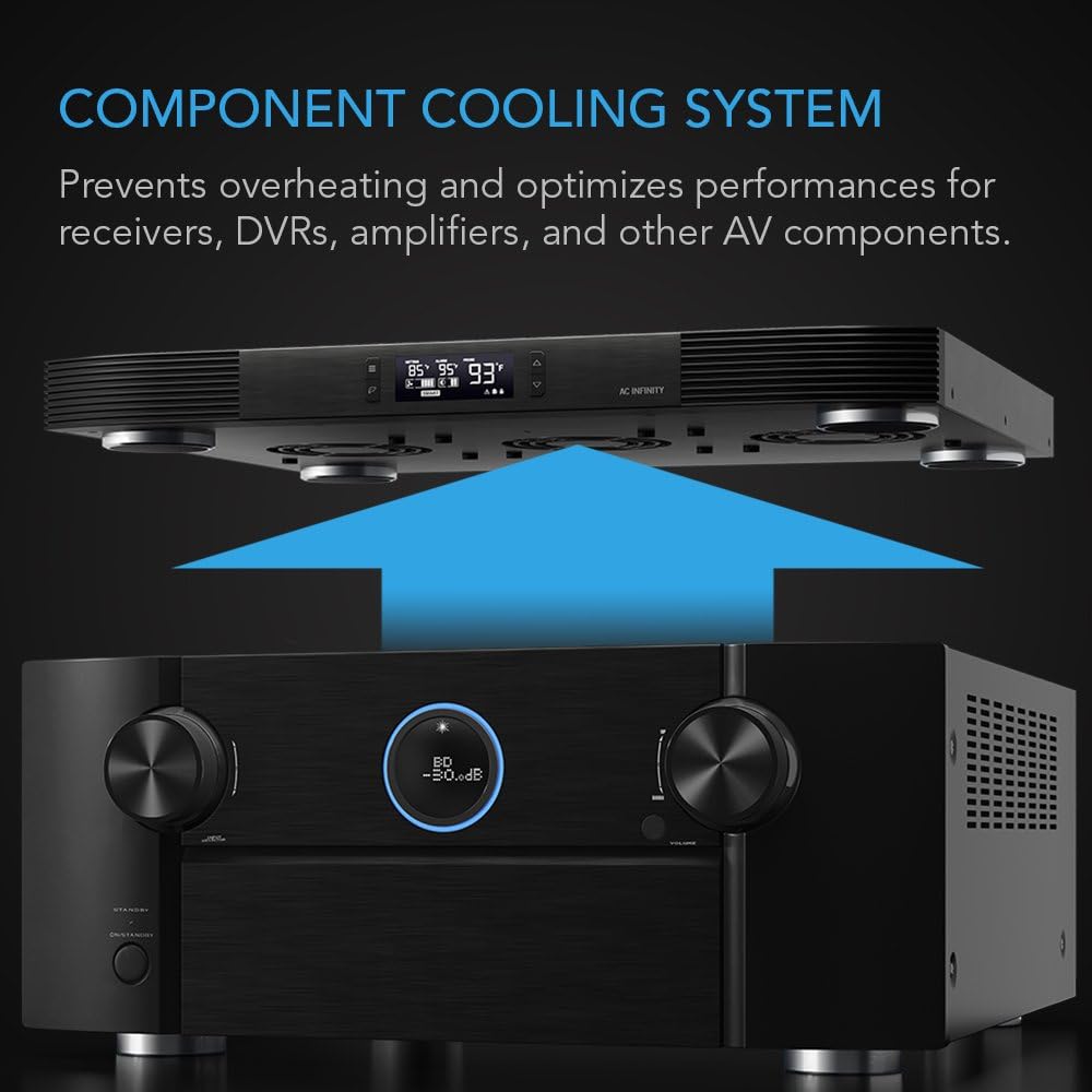 AC Infinity AIRCOM T10, Quiet Cooling Blower Fan System 17 Front-Exhaust, for Receivers, Amps, DVR, AV Cabinet Components