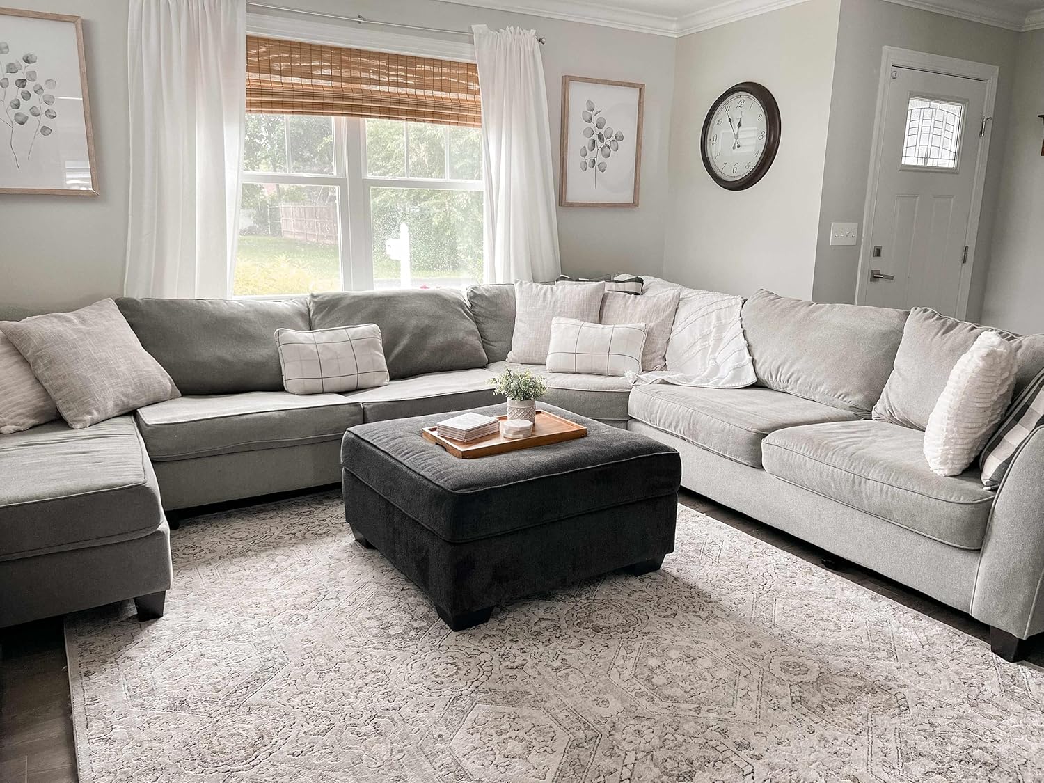 Hauteloom Parkerfield Moroccan Farmhouse Living Room Bedroom Dining Room Area Rug - Bohemian Style - Boho Vintage Distressed - Beige, Gray, Brown, Cream 6'7" x 9'