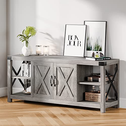 IDEALHOUSE TV Stand for 65 Inch TV, Farmhouse TV Stand with Barn Doors and Storage Cabinet, Entertainment Center, Wood Media TV Console with Movable Partition & Storage Shelf for Bedroom, Living Room