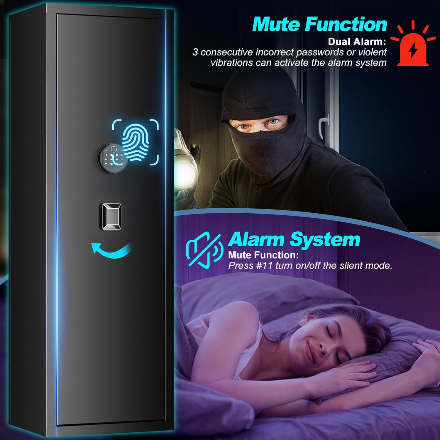 10-15 large Unassembled Gun Safe,Fingerprint Quick Access Gun Safes for Home Rifle and Pistols,Gun Safe&Cabinet with Removable Shelf and Pistol Bag, Rifle Safe with Dual Alarms & Silent Mode.