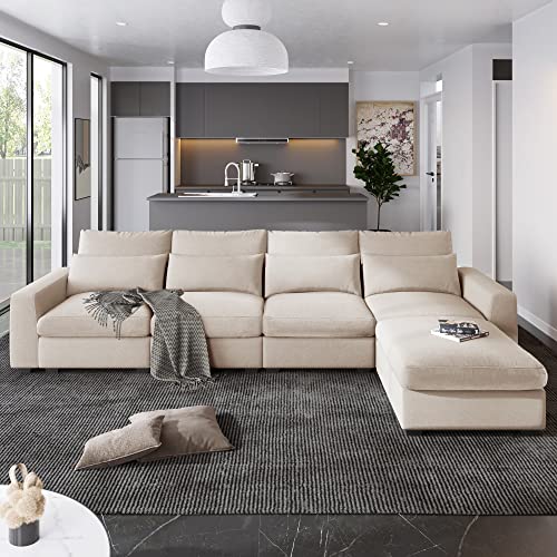 Modern Large L-Shape Feather Filled Sectional Sofa, Convertible Sofa Couch with Reversible Chaise for Living Room Living Room Furniture Sofas & Couches