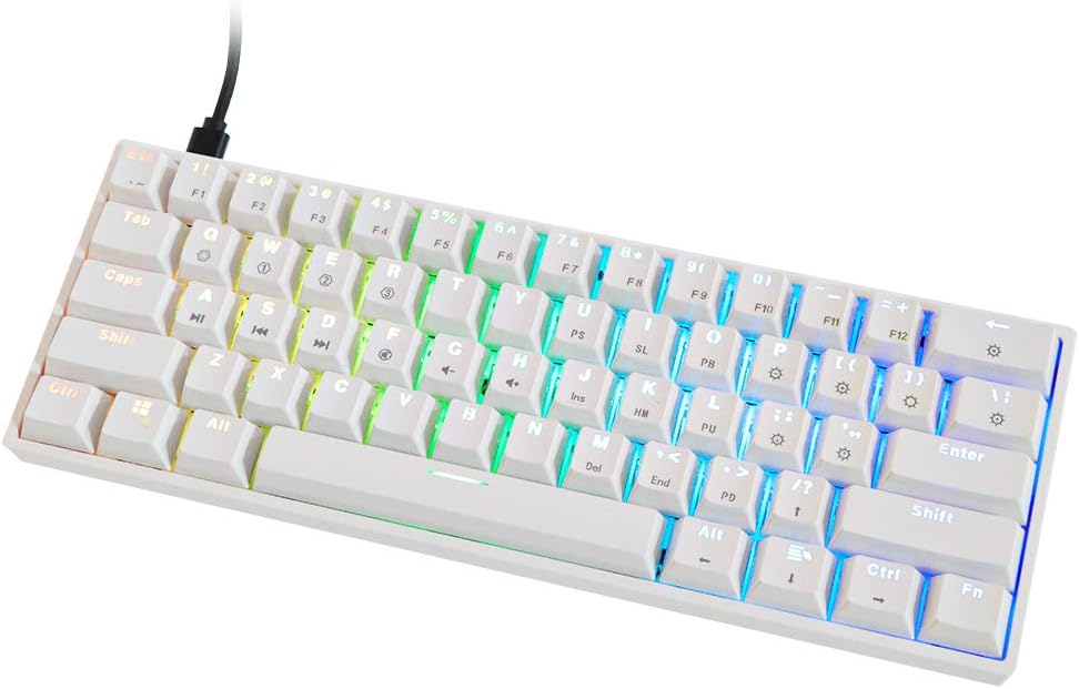EPOMAKER SKYLOONG GK61 SK61 61 Keys Hot Swappable 60% Mechanical Keyboard with RGB Backlit, Doubleshot ABS Keycaps, Dustproof for Win/Mac/Gamers（Gateron Optical Blue, White