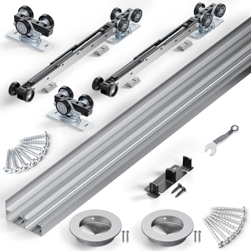 SMARTSTANDARD 72"/6FT Bypass Sliding Door Hardware Soft Close Kit for Cabinet Closet, Sliding Pocket Door Hardware For 2 Doors, with Finger Pull-Smoothly and Quietly-Fit 36.5" Wide Door Panel, No Door