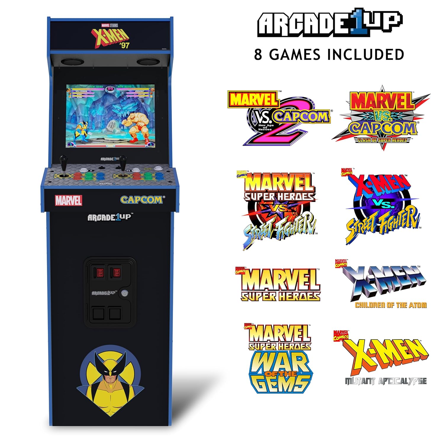 Arcade1Up Marvel Vs. Capcom 2 X-Men ‘97 Edition Deluxe Arcade Machine, Built for Your Home, Over 5-Foot-Tall Cabinet with Over 8 Classic Games