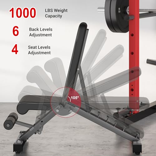 C1-V4 Power Cage, 2000LBS Squat Rack with LAT Pulldown, Multi-Function Weight Cage Strength Training Machine, Workout Cage with More Attachments for Home Gym Garage