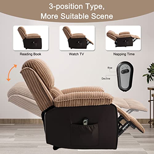 CALABASH Power Recliner Chair, Lazy Boy Recliner for Elderly/Adult, Adjustable Home Theater Big Man Recliners for Living Room, Soft Flannel Fabric Recliners (Brown)