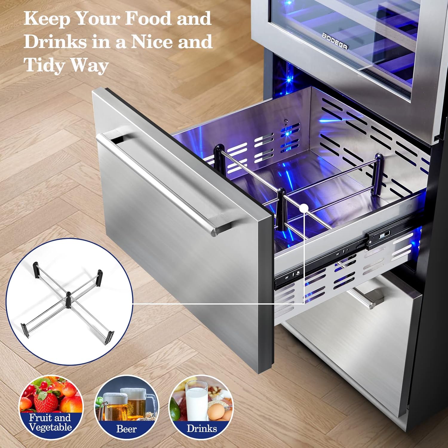 BODEGA Wine and Beverage Refrigerator, 24 Inch 2 IN 1 Dual Zone Wine Cooler,Built-in or Freestanding Beverage Cooler, Soft LED Light Hold 88 Bottles and 149 Cans