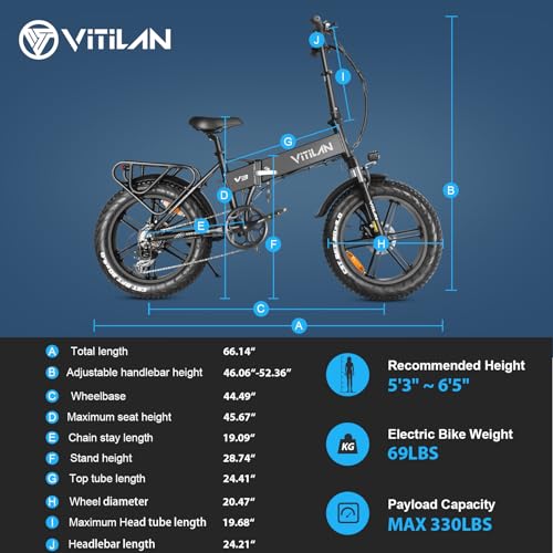 V3 Electric Bike for Adults, Folding Fat Tire Ebike 750W 20” x 4.0" 28MPH E-Bike 48V 13AH Electric Bicycle Shimano 7-Speed