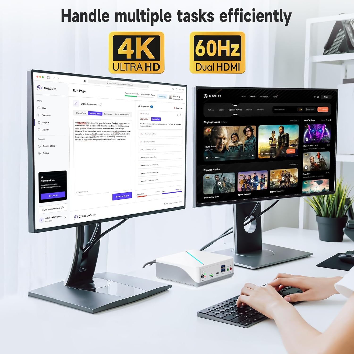 Mini PC Mini Desktop Compute Intel 12th Gen Alder Lake N100 (up to 3.4GHz) mini desktop 16GB DDR5 RAM 500GB SATA3 M.2 SSD 4K Dual Display/2*HDMI/WiFi 6/BT5.2/Dual Gigabit Port for Business Home Office