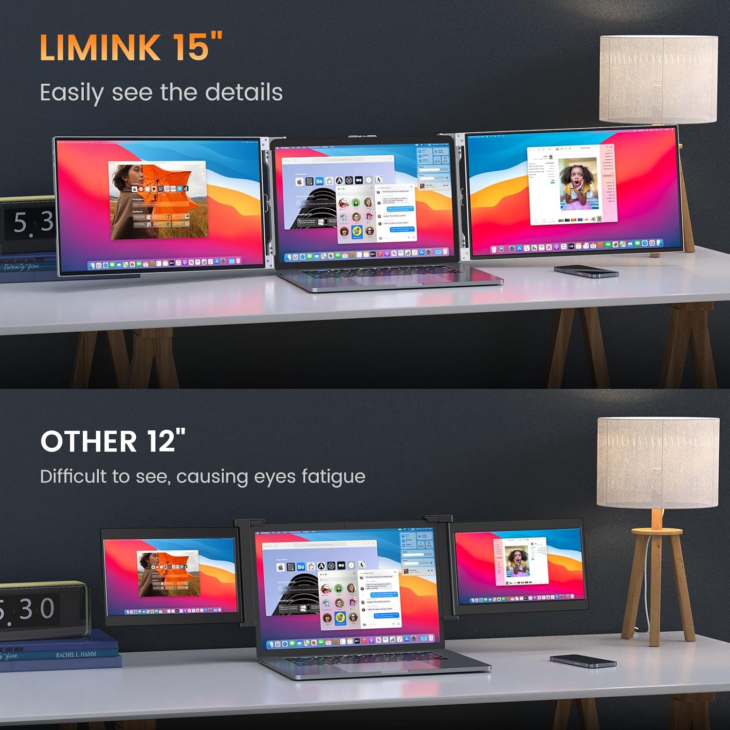 L LIMINK LK15 Portable Triple Monitor for 13-16 Inch Laptop LK16 Portable Triple Monitor for 15-17.3 Inch Laptop