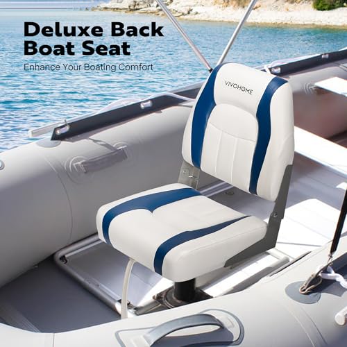 VIVOHOME Folding Low Back Boat Seats 2 Pack, Waterproof Boat Captain Chairs, 4 Mounting Screws Included, White and Red