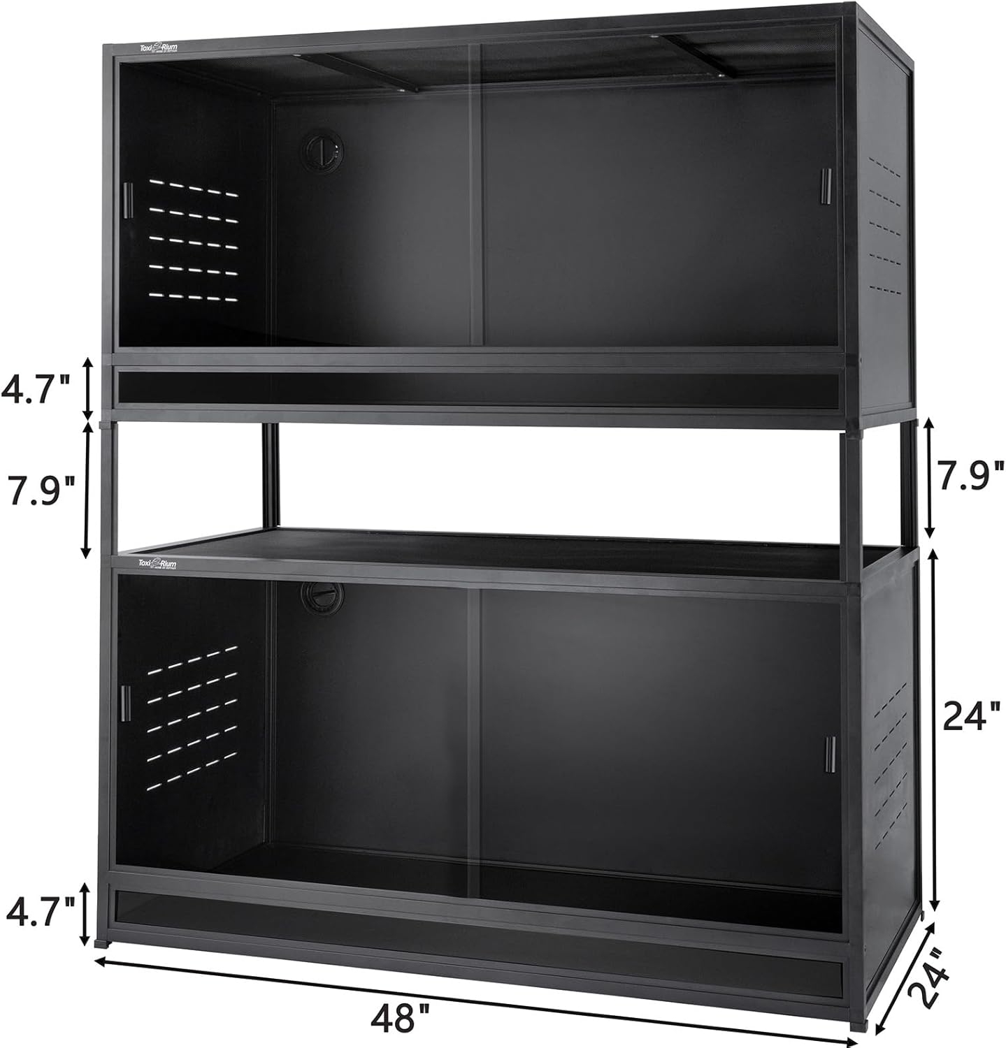 PVC Reptile Enclosure 48"x24"x24"Reptile Terrarium 120 Gallon Large Tank for Bearded Dragon Lizard Snake, Wide Breeding Lounge Vivarium Area with Sliding Tempered Glass Doors Lock (2pcs-Black Panels)
