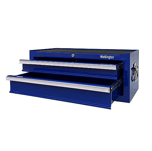Industrial 2 Drawers Portable Metal Intermediate Box, 26" Middle Tool Chest Cabinet with Ball Bearing Drawer Slides, Steel Tool Storage Box Organizer 4008 Blue