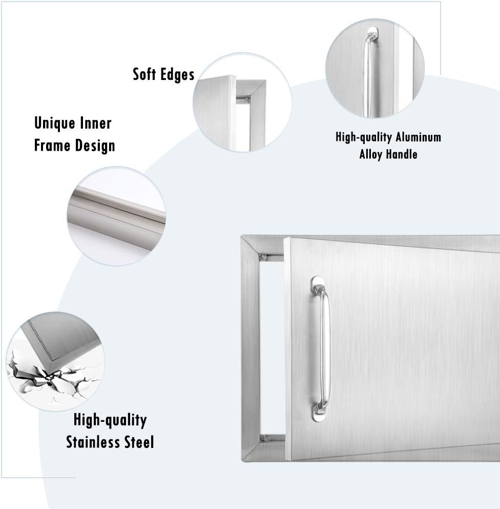 Karpevta Outdoor Kitchen Doors 14''W X 20''H Inch BBQ Access Door - Stainless Steel Single Wall Construction Vertical Door for Outdoor Kitchen Grilling Station or Commercial BBQ Island