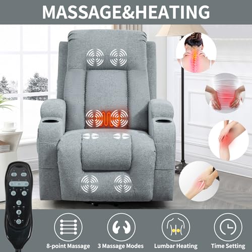STARSKY Power Lift Recliner Chair for Elderly with Heated and Massage, 8-Point Vibration Massage and Lumbar Heating, USB Charging Port, Cup Holders (Grey)